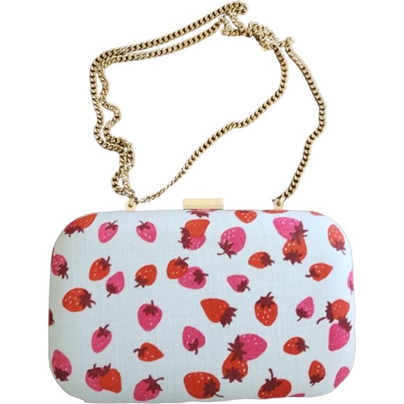 Ann Taylor Handbags - Ann Taylor Strawberry Linen Clutch with Gold Chain Strap